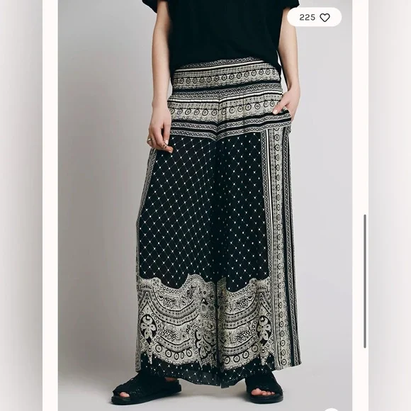 Free People Black and White Wide Leg Pants - Picture 4 of 9